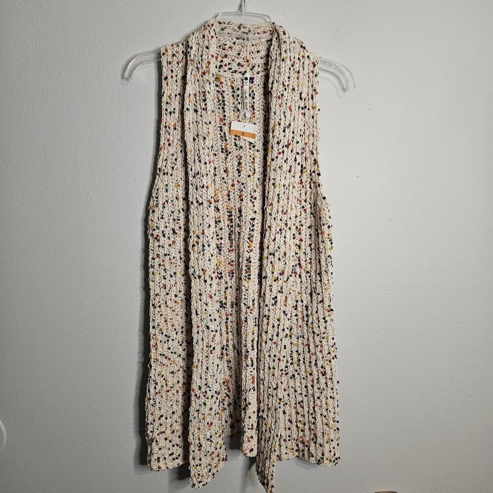 Leo & Nicole Open Long Vest Beige w/ Multicolored Confetti Easy Care Size S